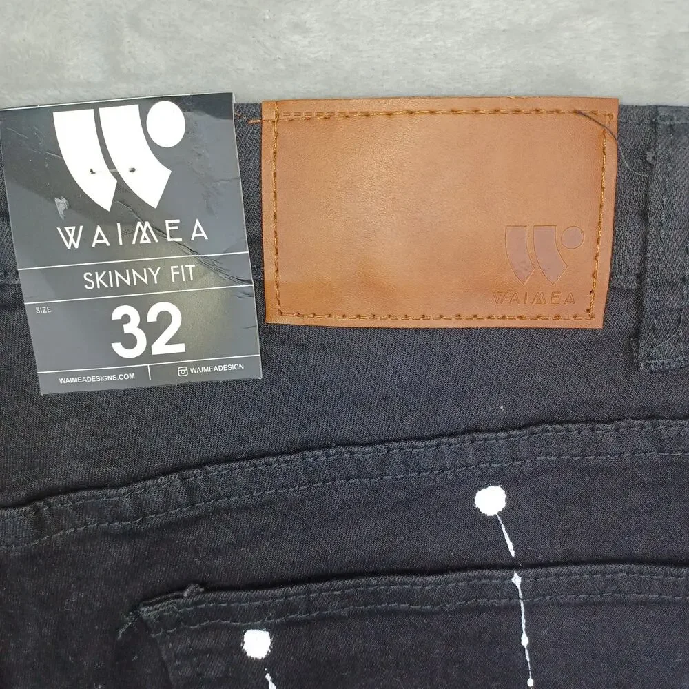 Waimea Black Skinny Fit Jean Shorts Men Size 32 Money Graffiti Paint Streetwear